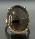 10CT Yellow Gold W/ Cabochon Smoky Quartz & Diamond Ring Size M - 6 1/4