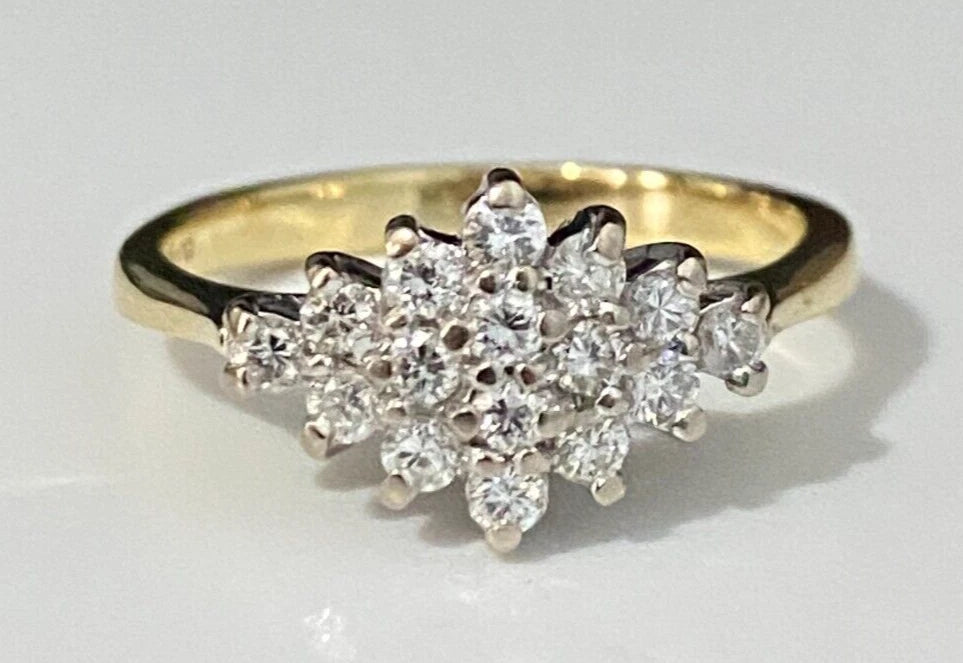 18K Yellow Gold & 0.40CT Diamond Cluster Ring Size L - 5 1/2