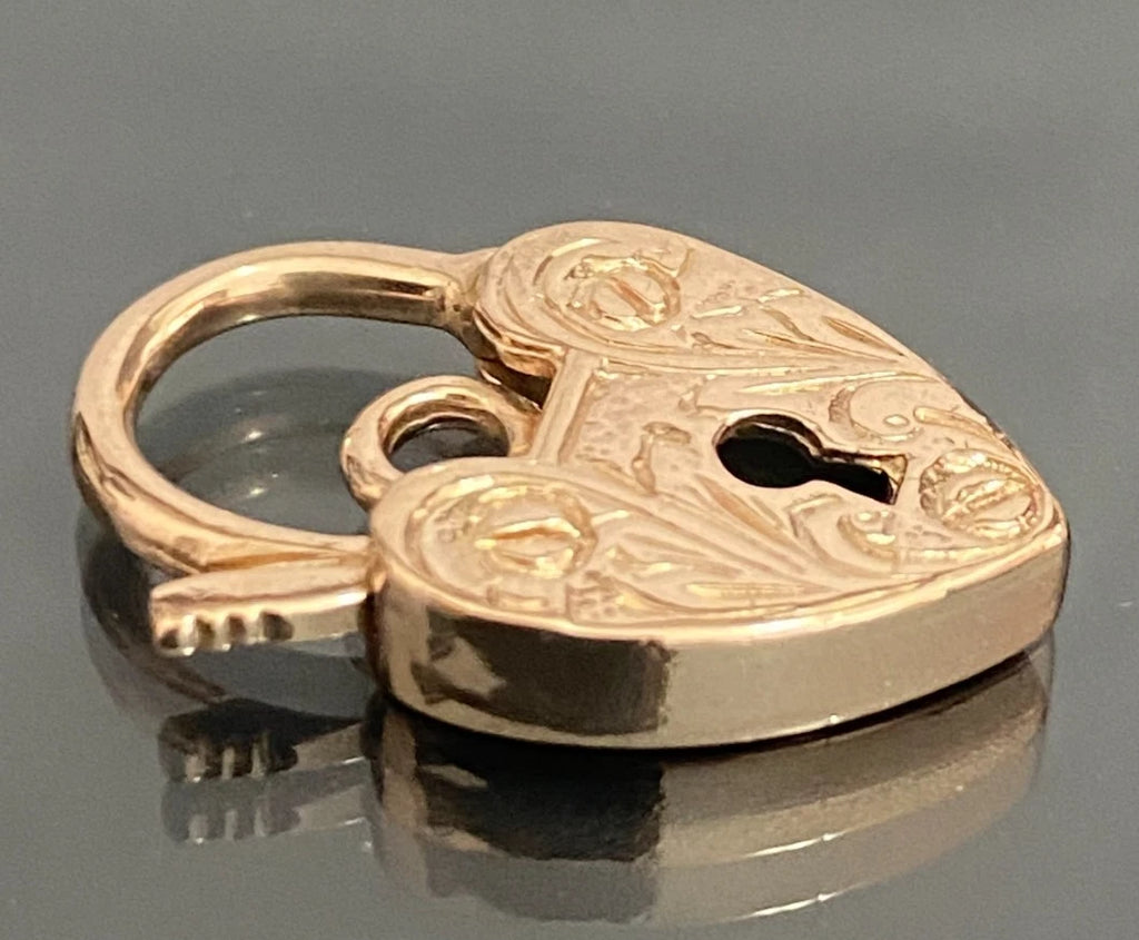 Vintage 9K Rose Gold Heart Engraved Padlock Clasp / pendant