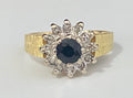 18K Yellow Gold W/ Sapphire & Diamond Cluster Ring Size I 1/2 - 4 1/2