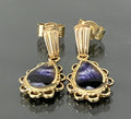 Vintage 9K Yellow Gold With Derbyshire Blue John Drop Earrings 19.0mm high
