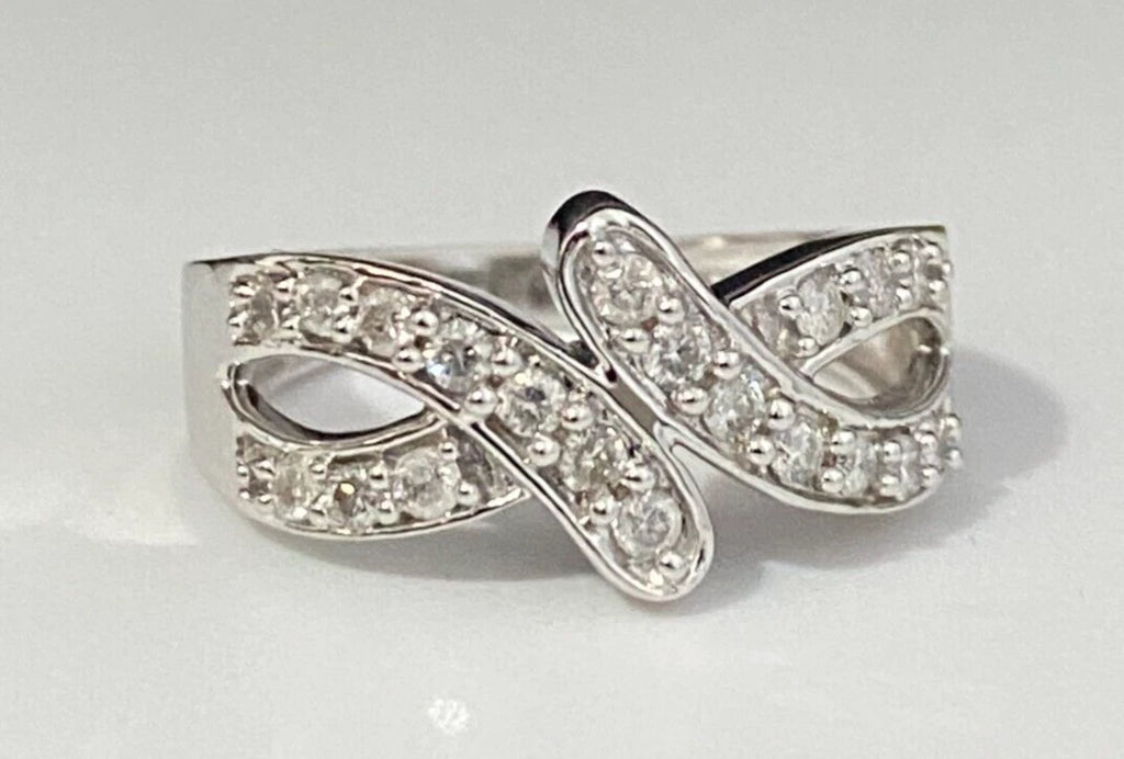 9K White Gold & 0.42CT Diamond Crossover Ring Size N 1/2 - 6 3/4