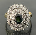 18K Yellow Gold W/ Green Sapphire & Diamond Cluster Ring Size N 1/2 - 7