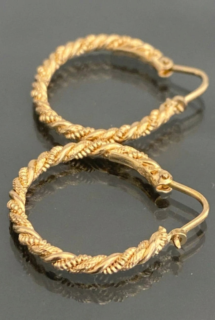 9CT Yellow Gold Twisted Rope Textured Hoop Earrings