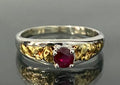 9K White Gold With Ruby & Natural Nuggets Inlay Ring Size N 1/2 - 7
