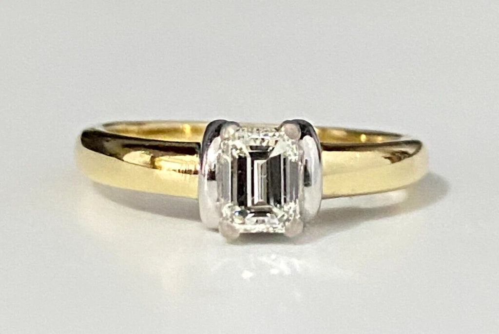 18K Yellow Gold & 0.50CT Emerald Diamond Engagement Ring Size L 1/2 - 5 7/8