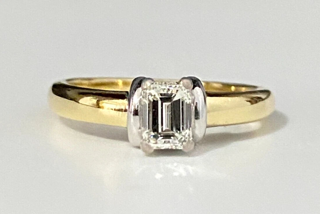 18K Yellow Gold & 0.50CT Emerald Diamond Engagement Ring Size L 1/2 - 5 7/8