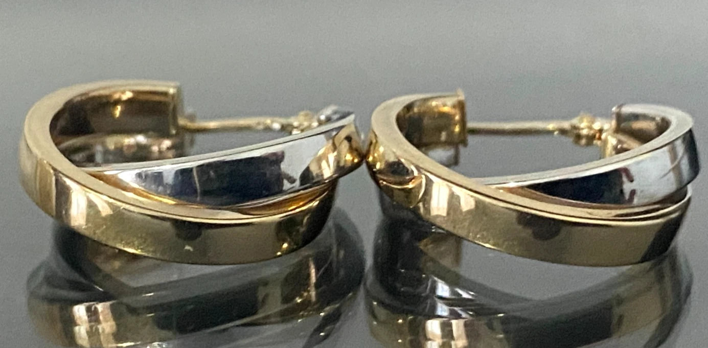 9K Two Tone Gold Double Hoop Earrings 21.0mm