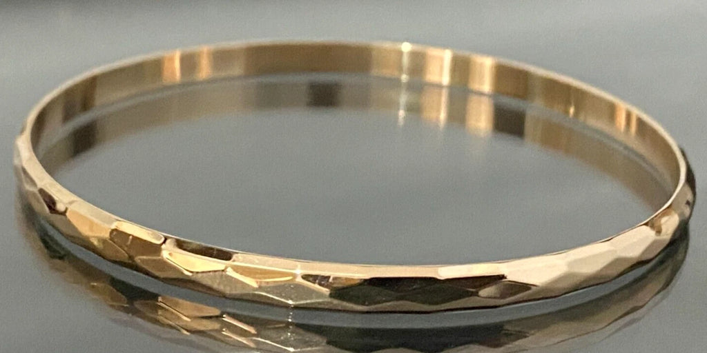 Vintage 14K Rose Gold Faceted Round Bangle 66mm