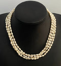 White Cultured Pearl Multi-Strand Necklace W/ 14K Yellow Gold Clasp 44cm Long
