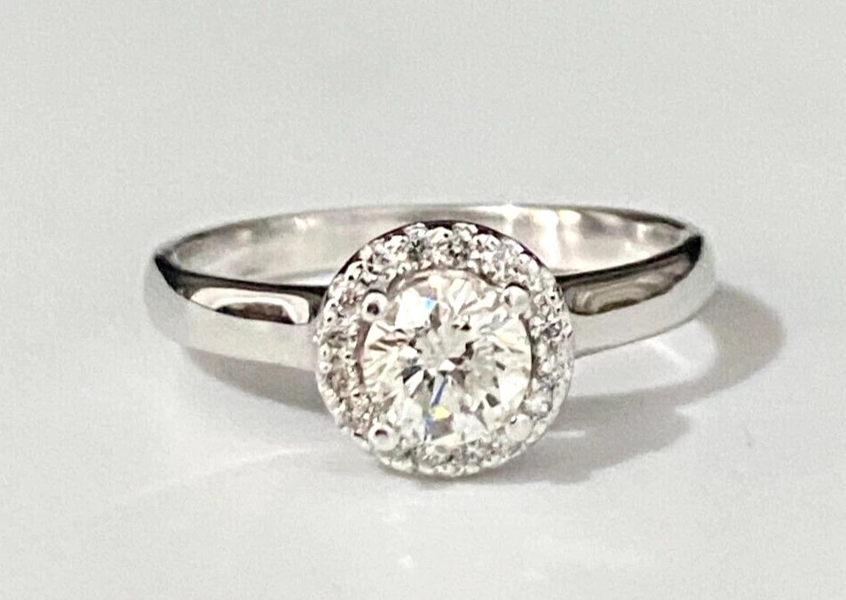 18K White Gold & 0.50CT Diamond Halo Ring Size K 1/2 - 5 3/8