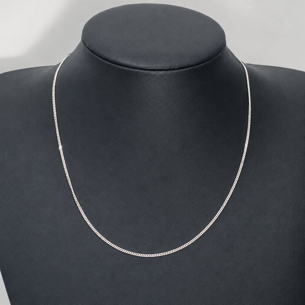 9K White Gold Curb Link Chain Necklace 46cm Long