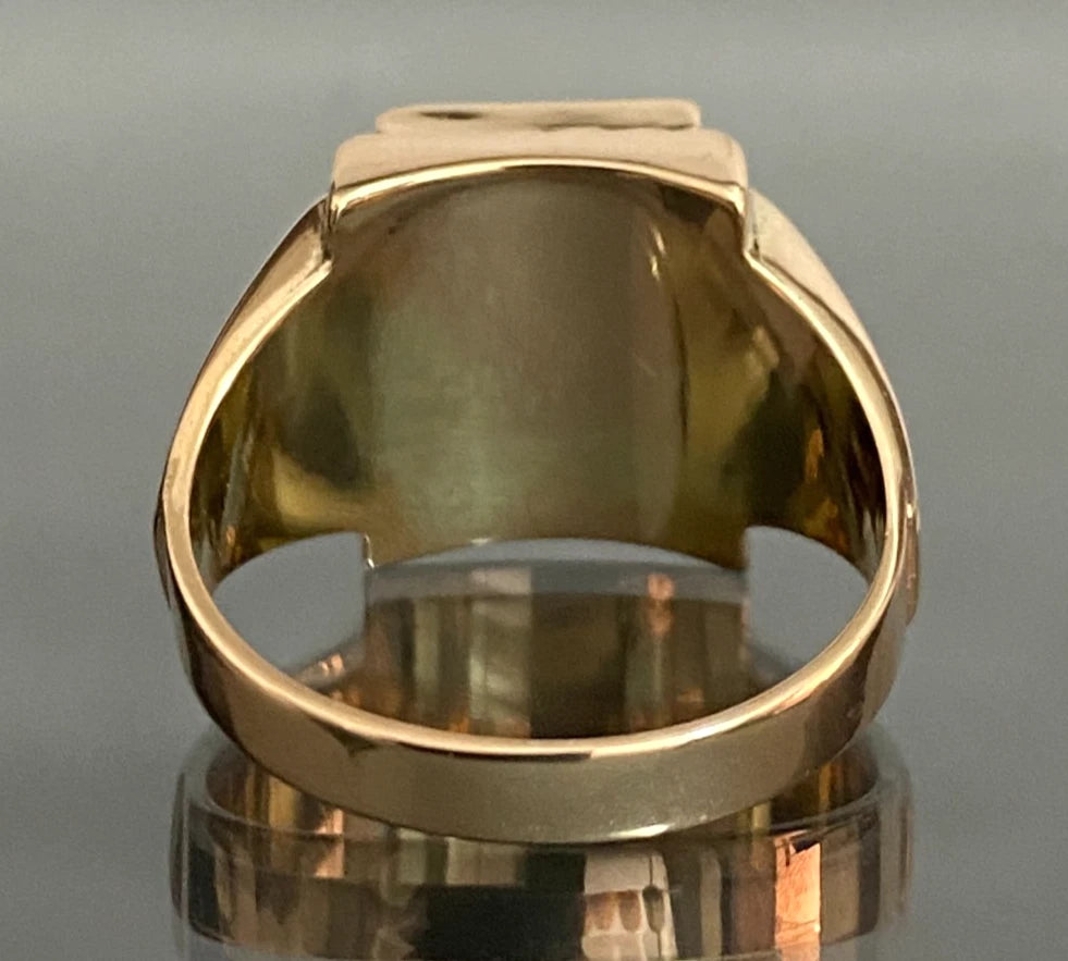 10K Rose Gold Onyx Men's Signet Ring Size Q 1/2 (US 8.5) - Vintage Jewellery