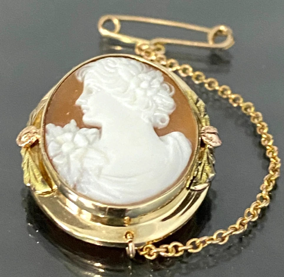 Vintage 9K Yellow Gold Portrait Cameo Brooch / Pendant 28.50mm