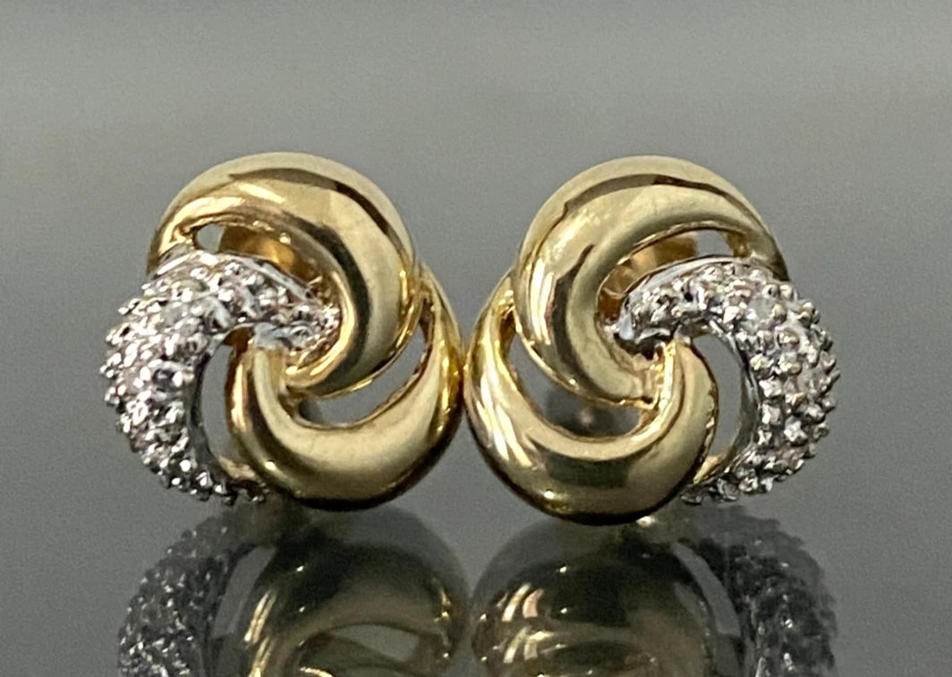 9K Yellow Gold & Diamond Knot Stud Earrings