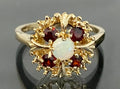 9K Yellow Gold W/ Opal & Garnet Ring Size M - 6