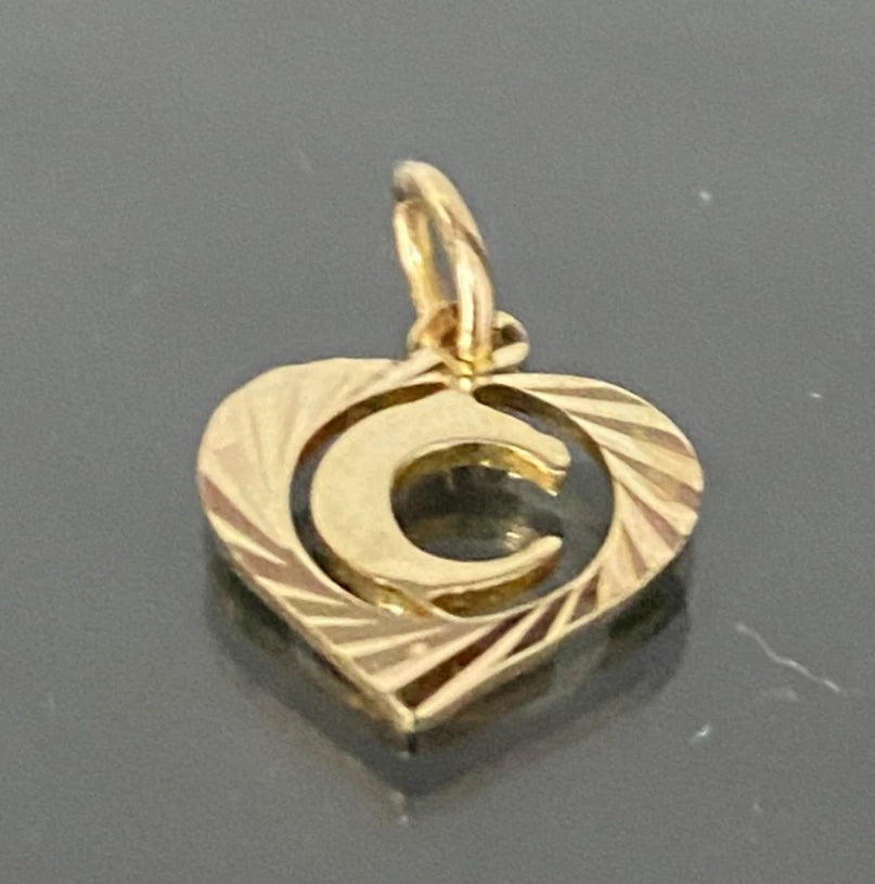 Italian 8K Yellow Gold " C " Letter Heart Shape Pendant/Charm 16.0mm High