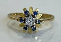18K Yellow Gold W/ Sapphire & Diamond Flower Ring Size L 1/4 - 5 3/4