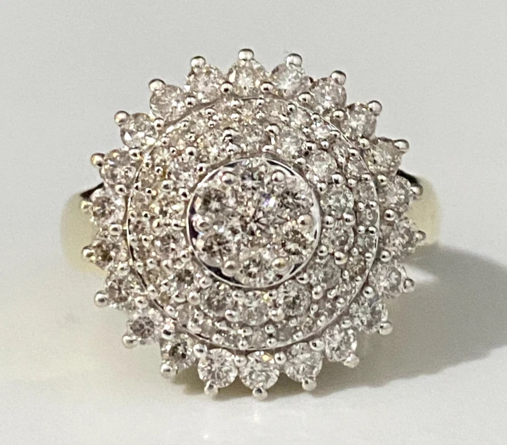 9K Yellow Gold & 1.0CT Diamond Cluster Ring Size O - 7 1/4