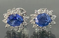 14K White Gold W/Sapphire & Diamond Cluster Stud Earrings 10.80mm