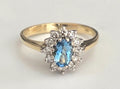 18K Yellow Gold Aquamarine & Diamond Cluster Ring - Size I (US4.5)