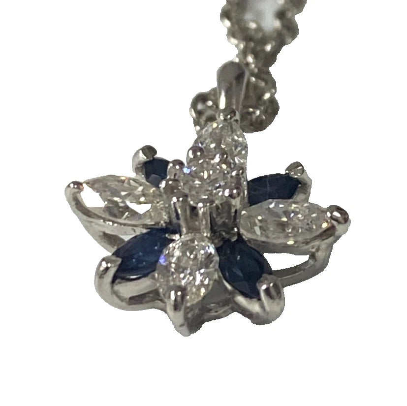 9ct White Gold Diamond & Sapphire Flower Pendant – 0.80ct Total Diamond Weight