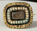 GEORGIAN 15K Gold Pearl & Woven Hairwork Enamel Memorial Brooch DATED 1822