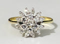 18K Yellow Gold & 0.30CT Diamond Cluster Ring Size M - 6