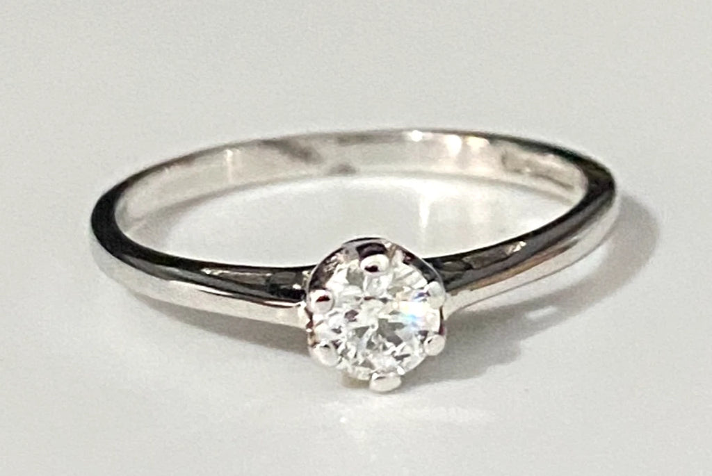 9K White Gold & 0.25CT Diamond Solitaire Engagement Ring Size N - 6 3/4