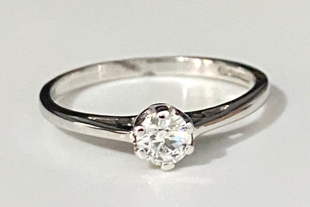 9K White Gold & 0.25CT Diamond Solitaire Engagement Ring Size N - 6 3/4