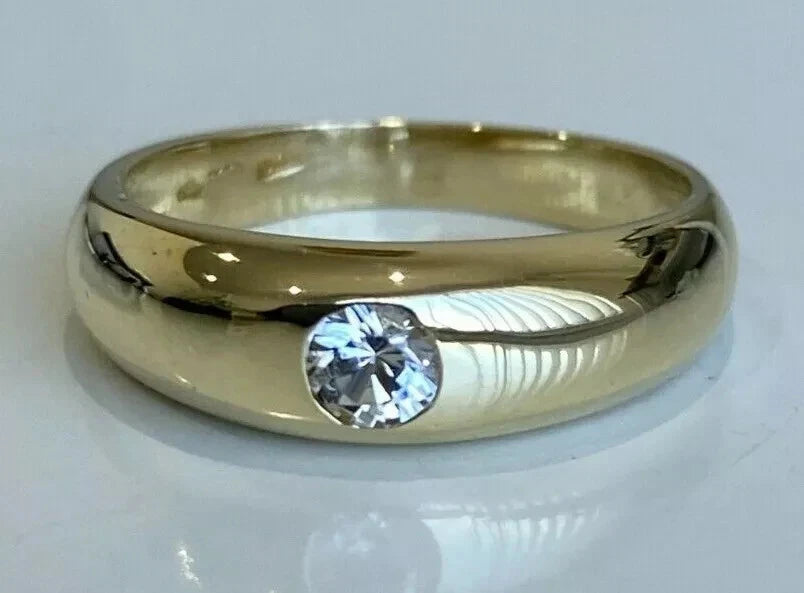 14K Yellow Gold & Cubic Zirconia Flush Set Ring Size M 1/2 - 6 1/4