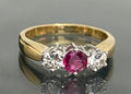 18ct Yellow Gold Ruby & Diamond 3 Stone Ring – Size I 1/2 (US 4.5)
