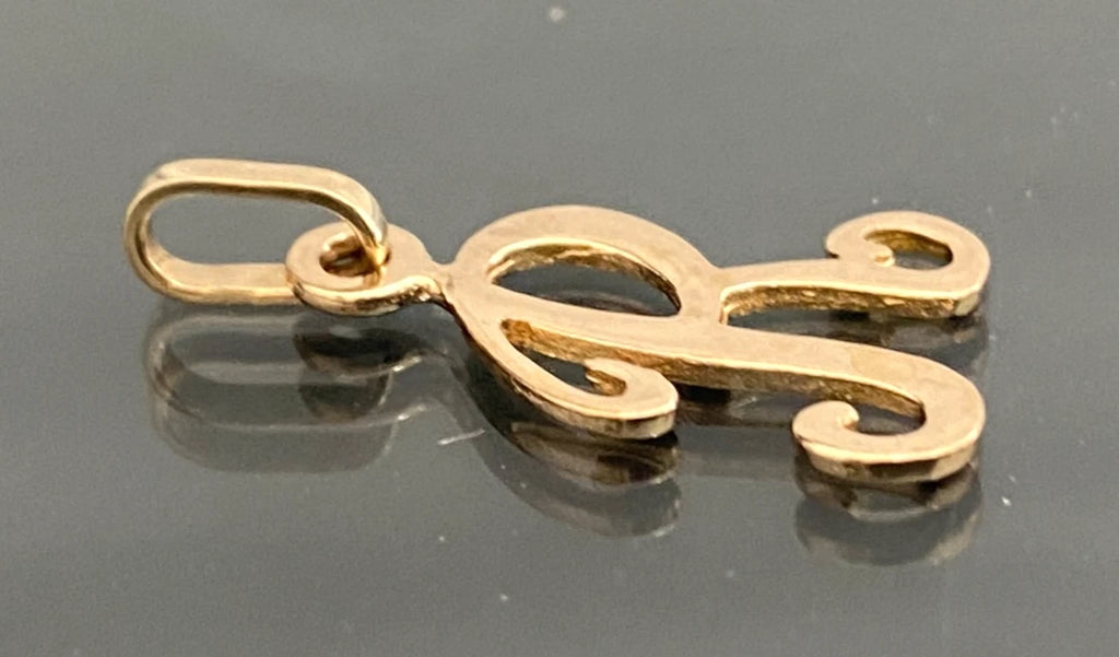 9K Yellow Gold Initial " R " Pendant / Charm - 23mm High