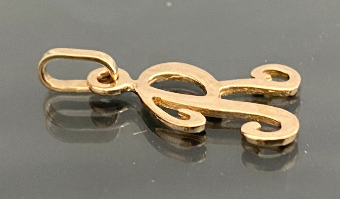 9K Yellow Gold Initial " R " Pendant / Charm - 23mm High