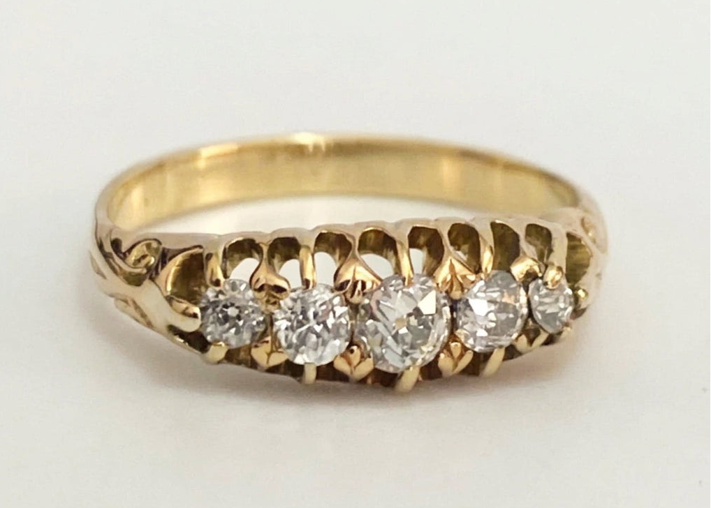 Antique 18K Yellow Gold W/ 0.50CT Diamond Five Stone Ring Size O (US 7.25)
