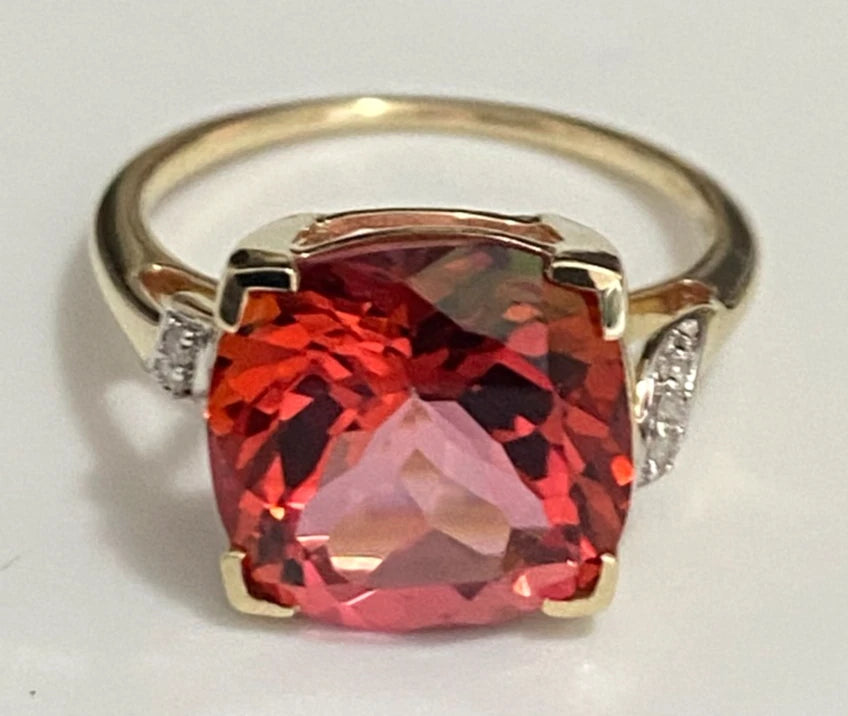 10K Yellow Gold 6.80CT Topaz & Diamond Ring Size L (US 5.75)