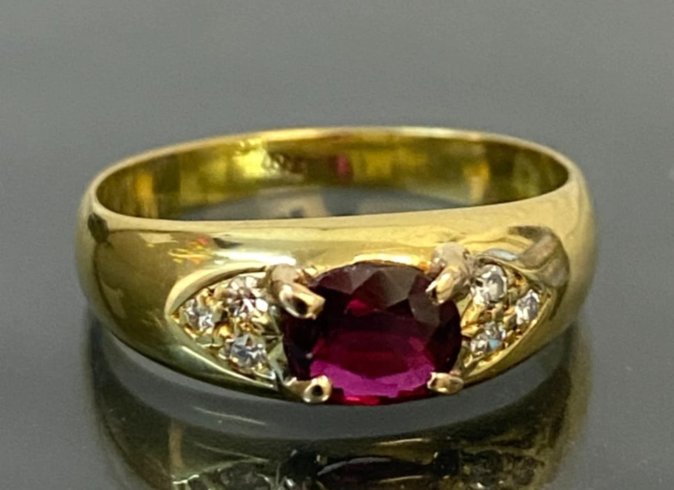 18ct Yellow Gold Ruby & Diamond Ring Fine Vintage Jewellery Size L 1/2 (US 6)
