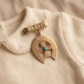 9K Rose Gold Horseshoe & Cross Turquoise NA ZHSH Baby Pin - Antique Jewellery