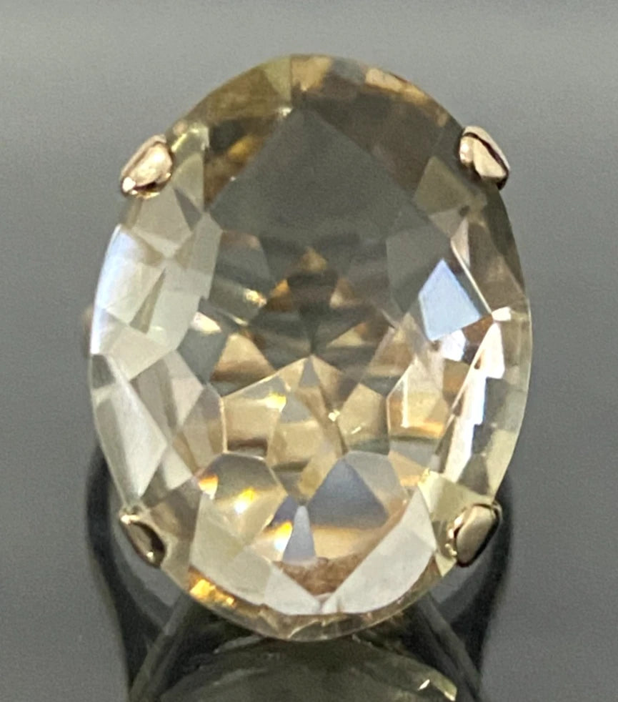 1960's 9K Yellow Gold & Oval Citrine Stone Ring Size M 1/2 - 6 1/2