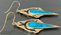 Vintage 9K Yellow Gold & Turquoise Drop Earrings 55mm High