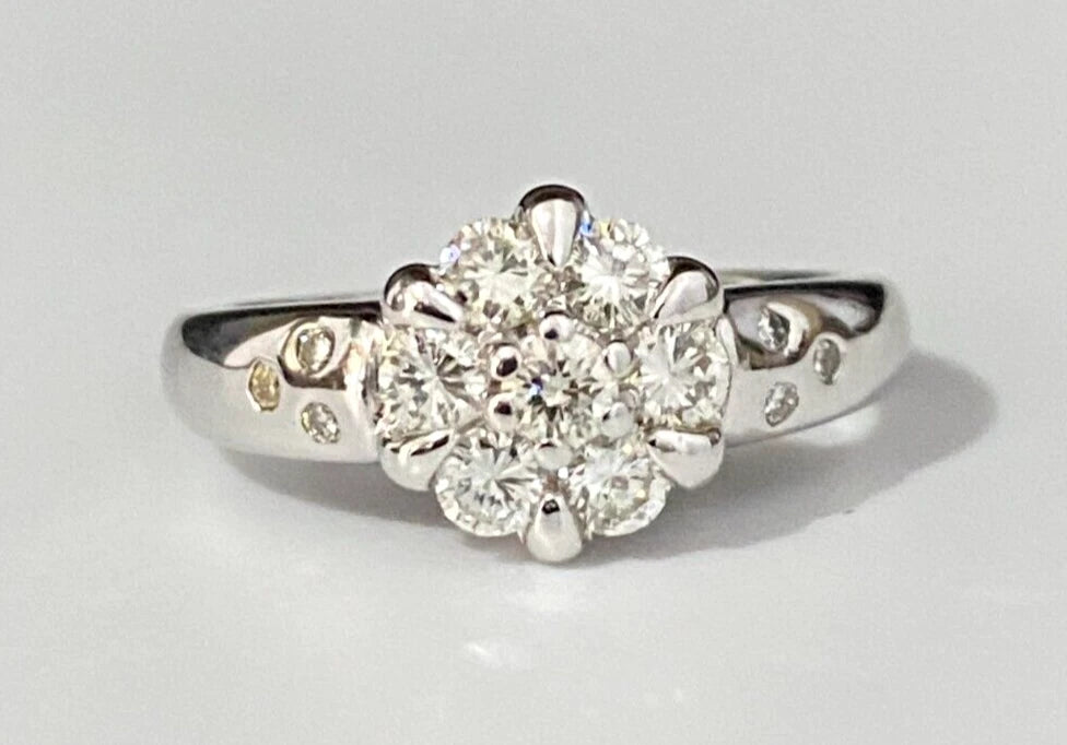 18K White Gold & 0.55CT Diamond Cluster Ring Size J 1/2 - 5