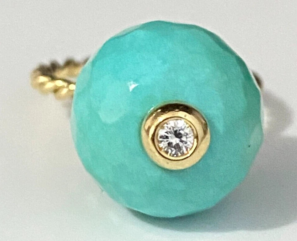 14K Yellow Gold W/Green Stone & Diamond Ring Size L - 5 1/2