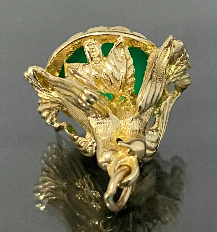 Vintage 9K Yellow Gold & Chrysoprase Love Birds Charm Seal Fob Pendant