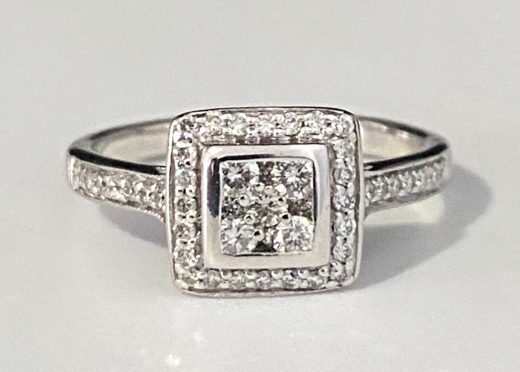 18K White Gold & 0.50CT Diamond Square Engagement Ring Size O - 7 1/4