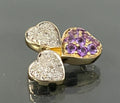 14K Yellow Gold W/ Amethyst & Diamond Triple Heart Pendant