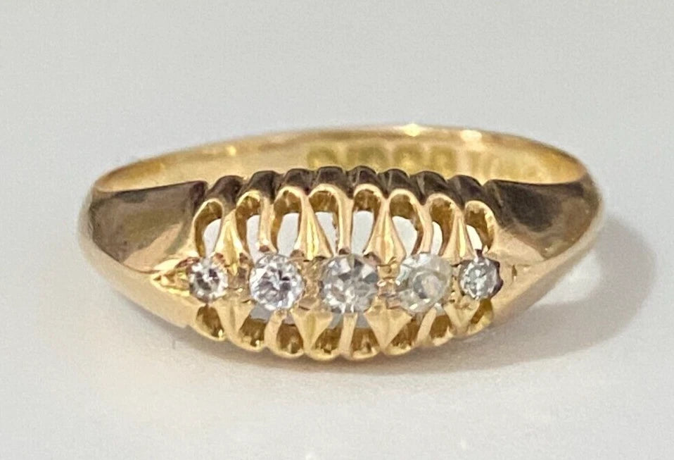 Antique 18K Yellow Gold & Old Cut Diamond Ring C1918 Size O - 7