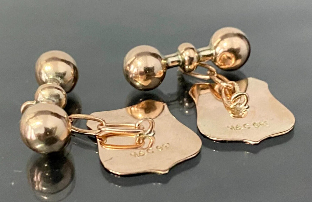 An early 9K Rose Gold "GIM" Initial Engraved Shield Cufflinks