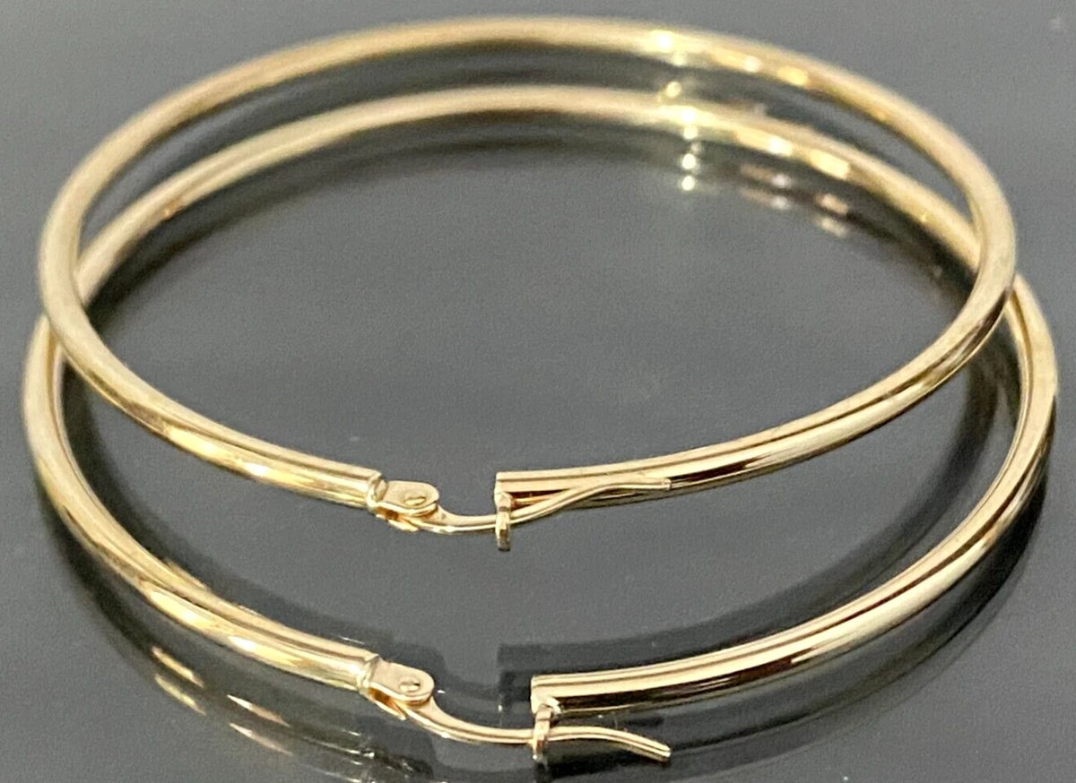 Italian Large 9K Yellow Gold Hoop Earrings