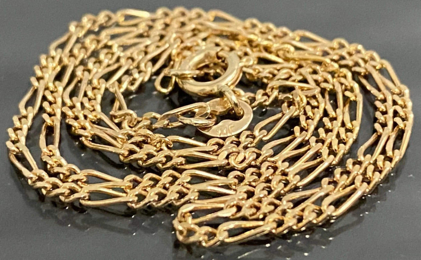 Short 9K Yellow Gold Figaro Link Chain Necklace - 40.0cm Long