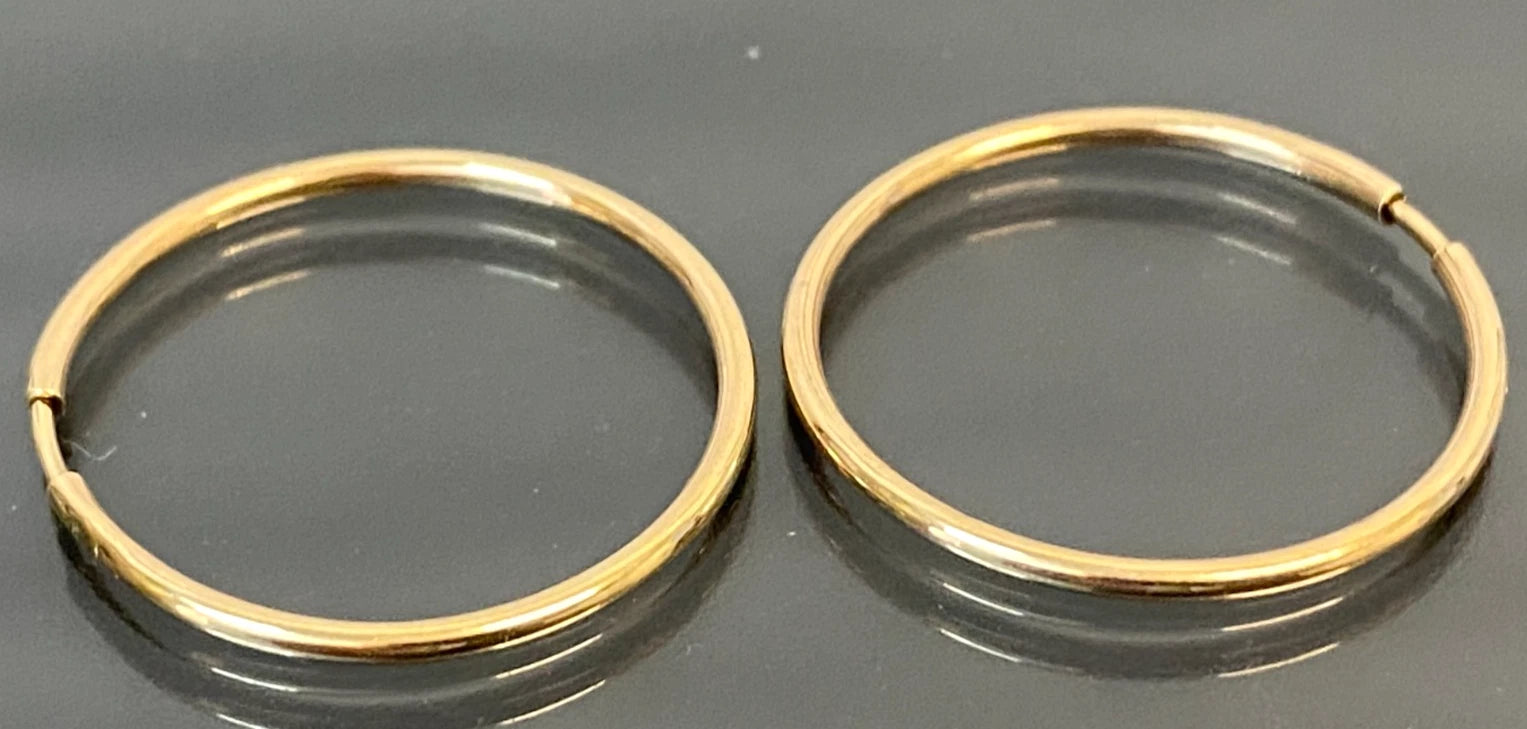 9ct Solid Yellow Gold Hoop Earrings 21mm Sleeper Style Classic Hoops